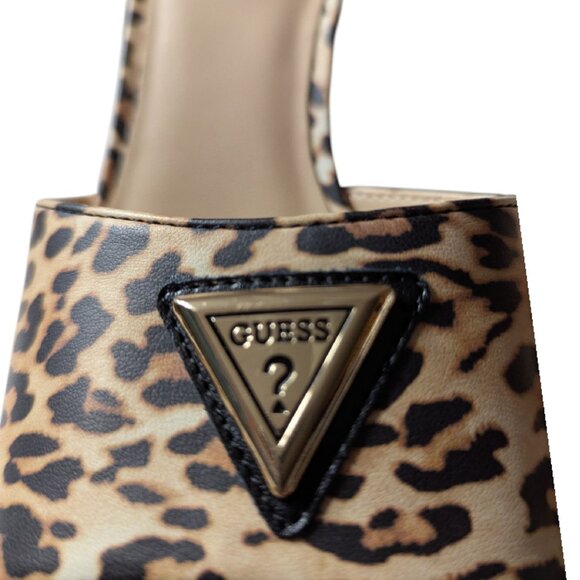 Guess Leopard Print Square Open Toe Logo Detail Kitten Heel Mules Size 9 NWOB - Picture 9 of 9